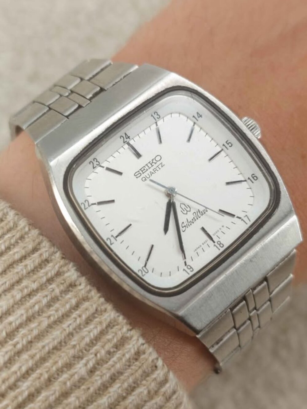 Seiko Silver Wave Men's Watch Quartz 8221-5020 JDM Square TV Case 34mm Vintage